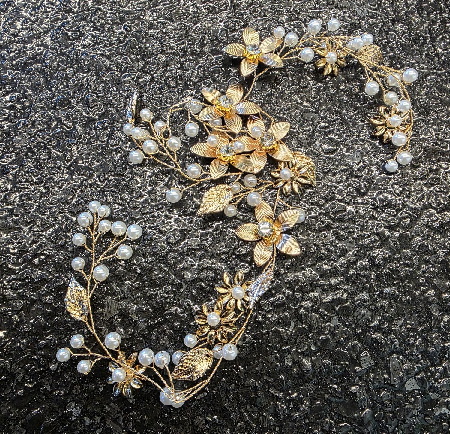 Gold Floral Pearl Hair Piece   Brand: Glamour Bride USA