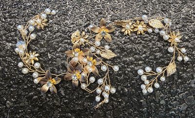 Gold Floral Pearl Hair Piece   Brand: Glamour Bride USA