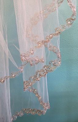 Ivory Two Tier Veil - Beaded Edge - Finger Tip Length
