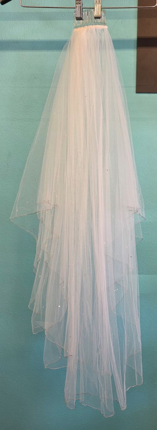 Ivory Two Tier Rhinestone Veil - Finger Tip Length