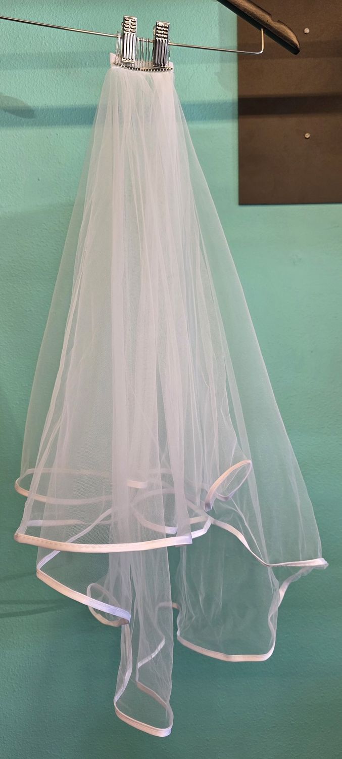 White Two Tier Satin Edge Veil