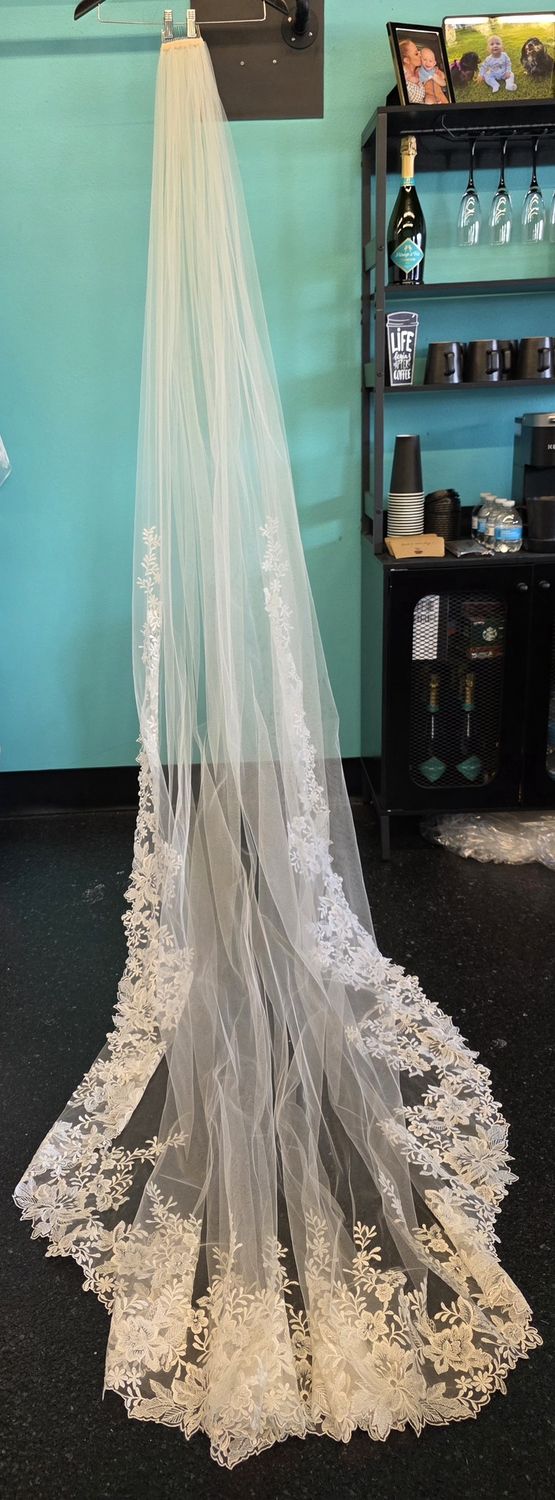 Ivory - Cathedral Length - Lace Sequin Applique