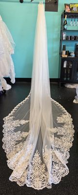 Ivory  - Cathedral Length - Full Lace Edge - Veil