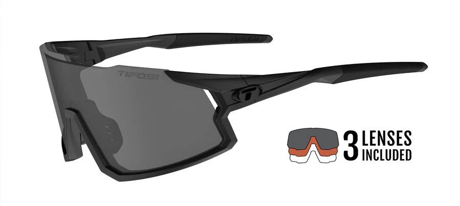TIFOSI Stash, BlackOut Interchangeable Sunglasses, Smoke/AC Red/Clear