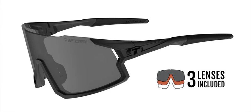 TIFOSI Stash, Gafas de Sol Intercambiables BlackOut, Smoke/AC Red/Clear