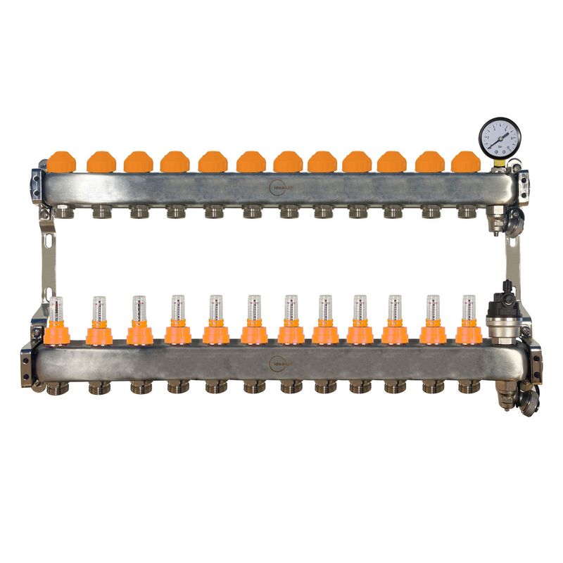 12 Port Stainless Steel Manifold with AAV and Pressure Gauge