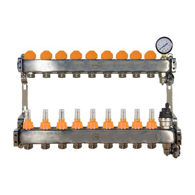 9 Port Stainless Steel Manifold with AAV and Pressure Gauge Standard