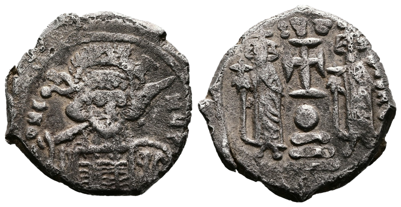Constantine IV Pogonatus, with Heraclius and Tiberius. (668-685 AD.) AR Hexagram Constantine IV Pogonatus, with Heraclius and Tiberius. (668-685 AD.) AR Hexagram