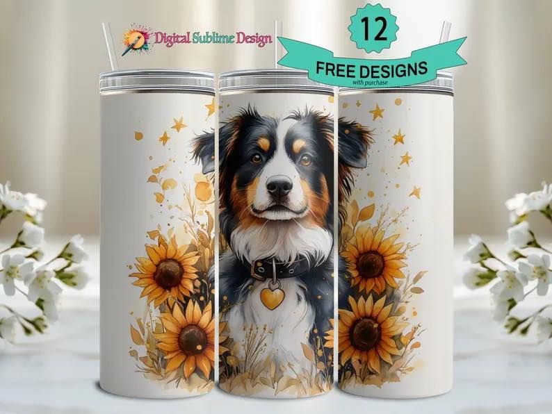 Australian Shepherd Sunflowers