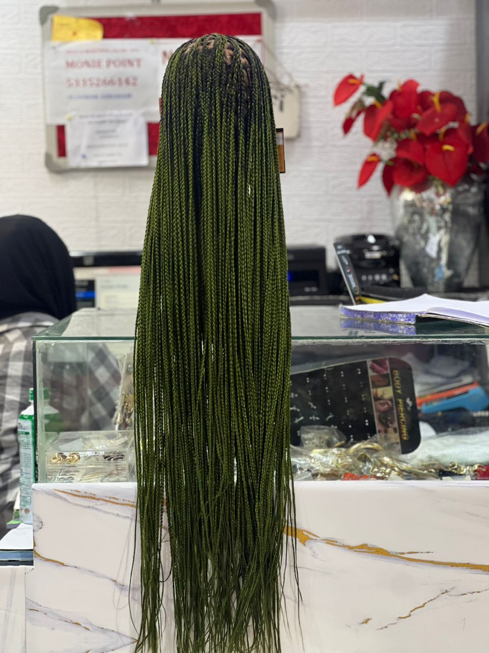 Knotless braid 001 *3Green,black and Gold