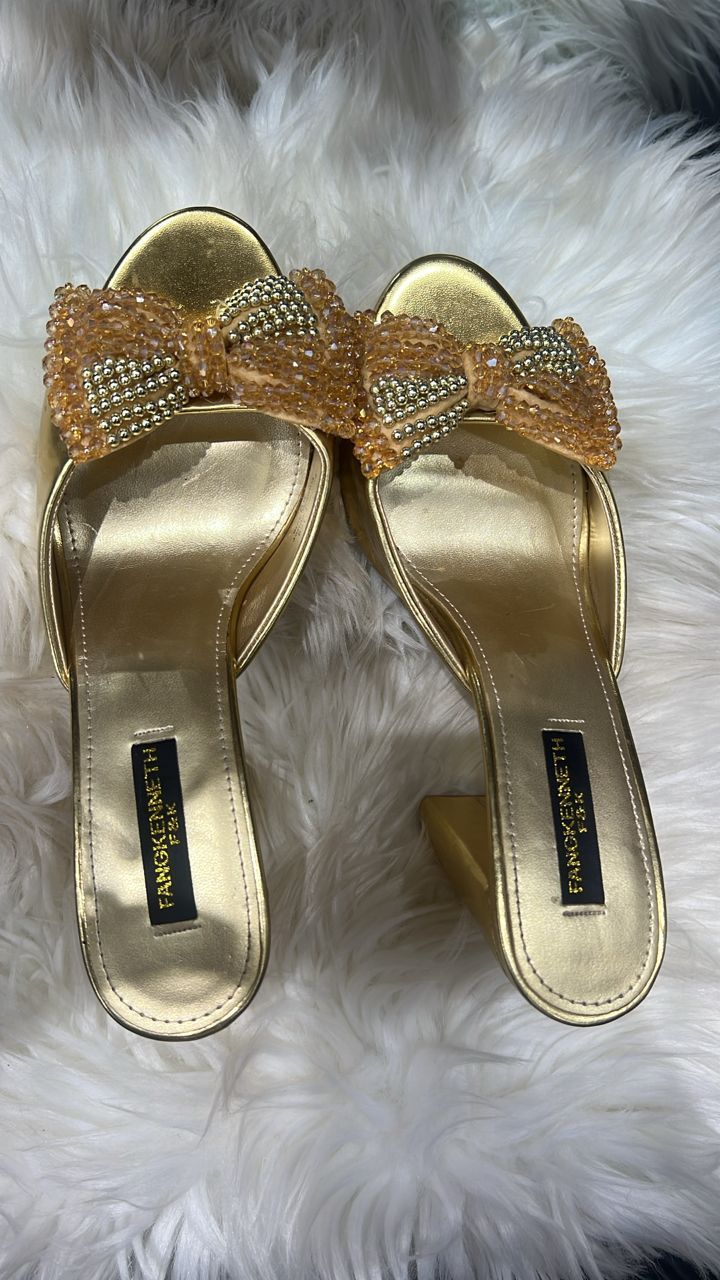 Gold block heels 4 inches 005