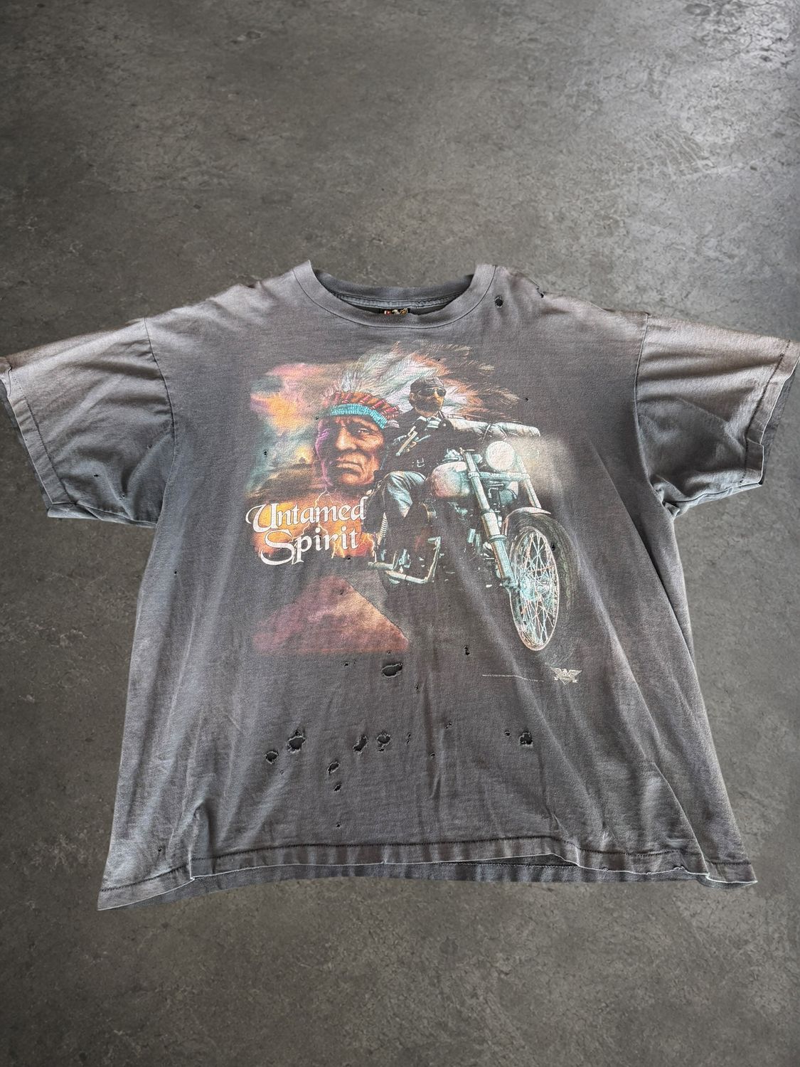 90s 3D Emblem Faded &amp; Distressed Biker Tee