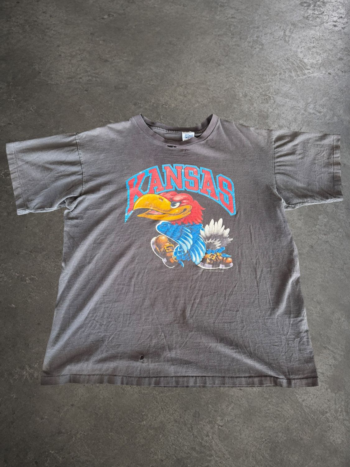 90s Salem Sports Faded &amp; Distressed Kansas Jayhawks Tee
