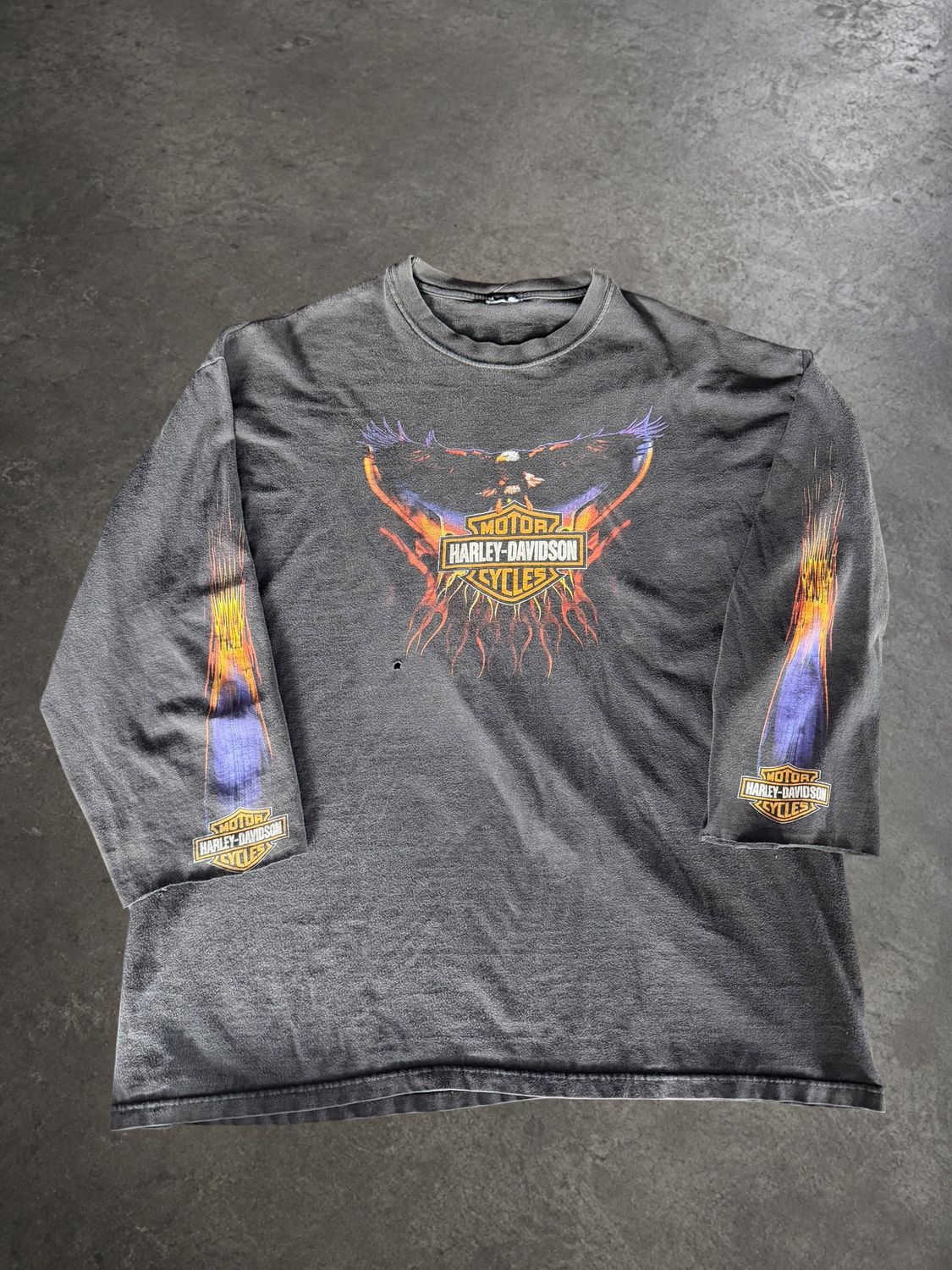 2000 Harley Davidson 3/4 Flame Sleeve Faded L/S