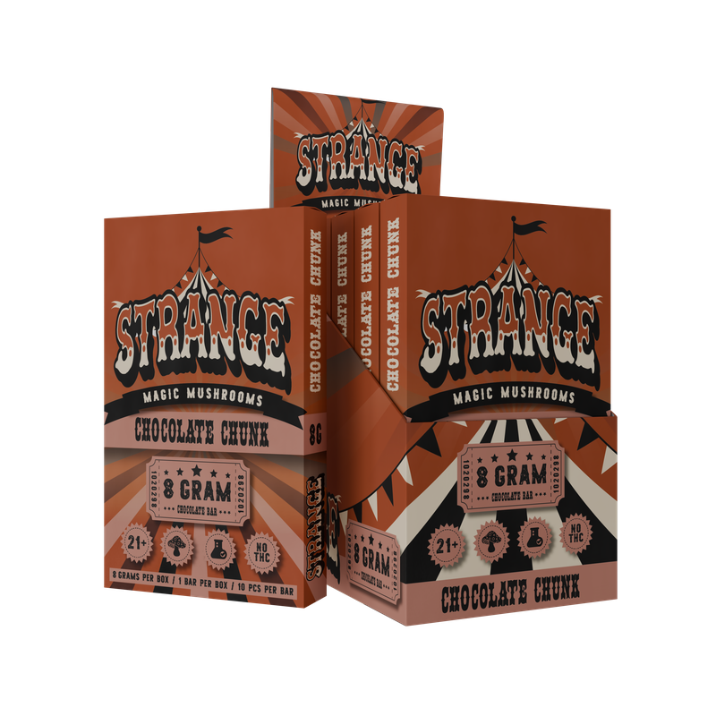 Strange Magic Mushroom Chocolate Bar – 8g Total per Bar, 10 Pieces, 1 Bar per Box