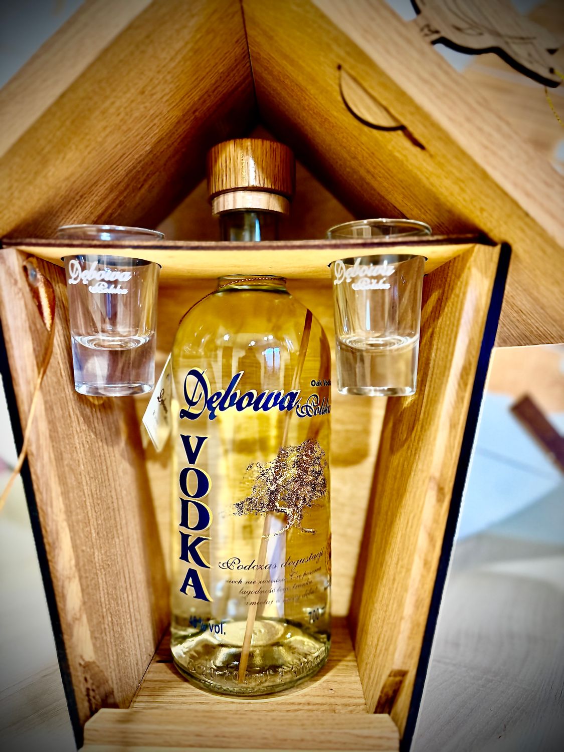 Wódka Dębowa Polska Budka dla ptaków + 2 kieliszki