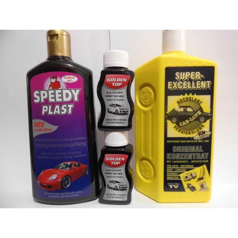 1 X Speedy-Plast und 1 X Super-Excellent, + 2 X Plastikpflege + 2 Poliertücher. (27,08€/Liter)