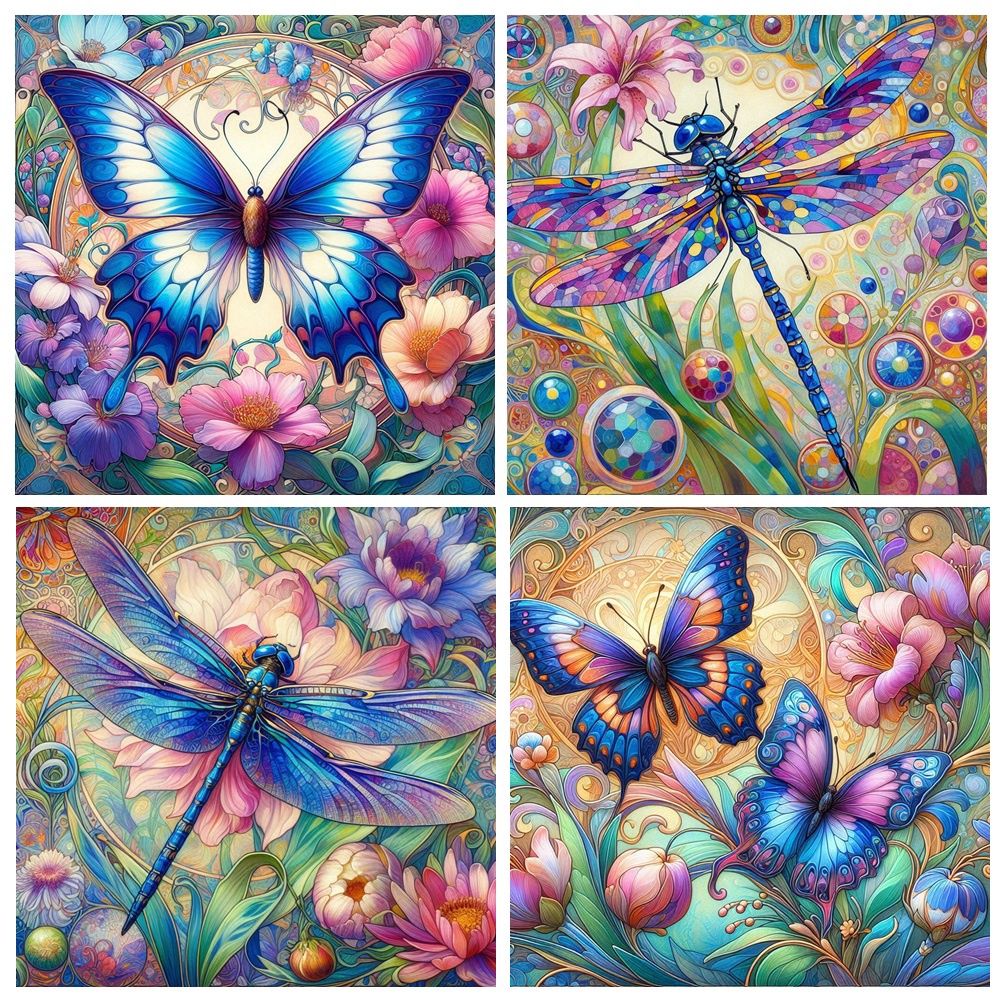 Butterfly and Dragonfly Ceramic Coaster Set 4