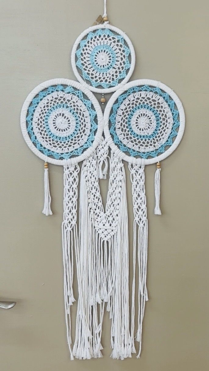 Blue Macrame three Hoop Dreamcatcher