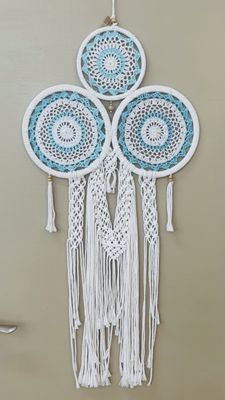 Blue Macrame three Hoop Dreamcatcher
