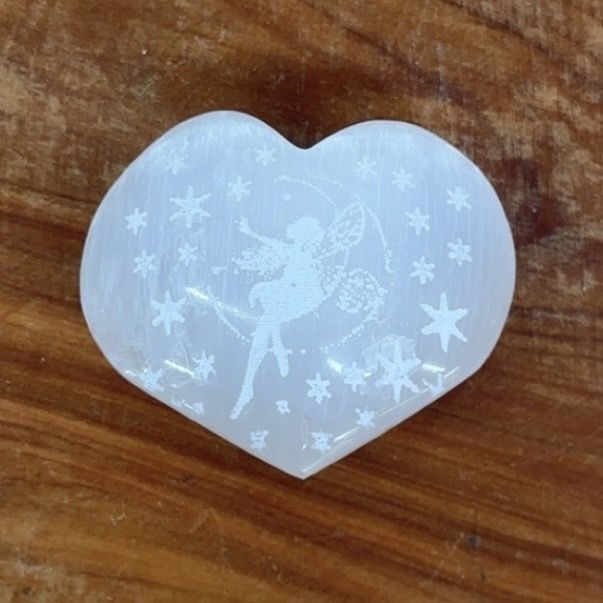 Selenite Heart with Fairy 6cm