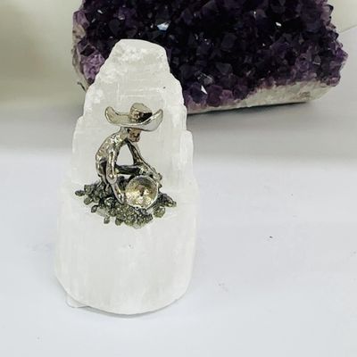 Selenite with mining man 5cm