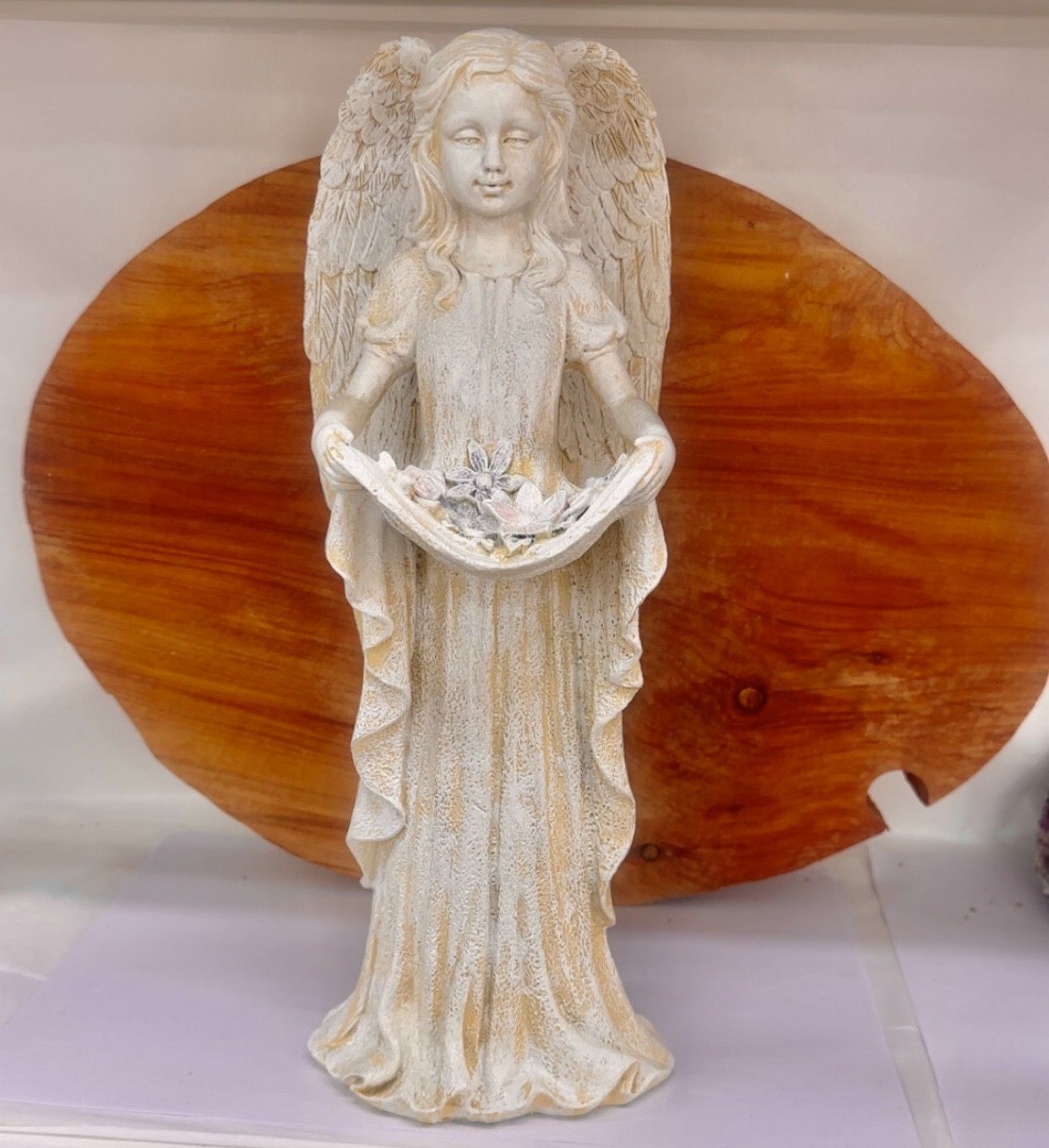 33cm Standing Gold Angel w Flower