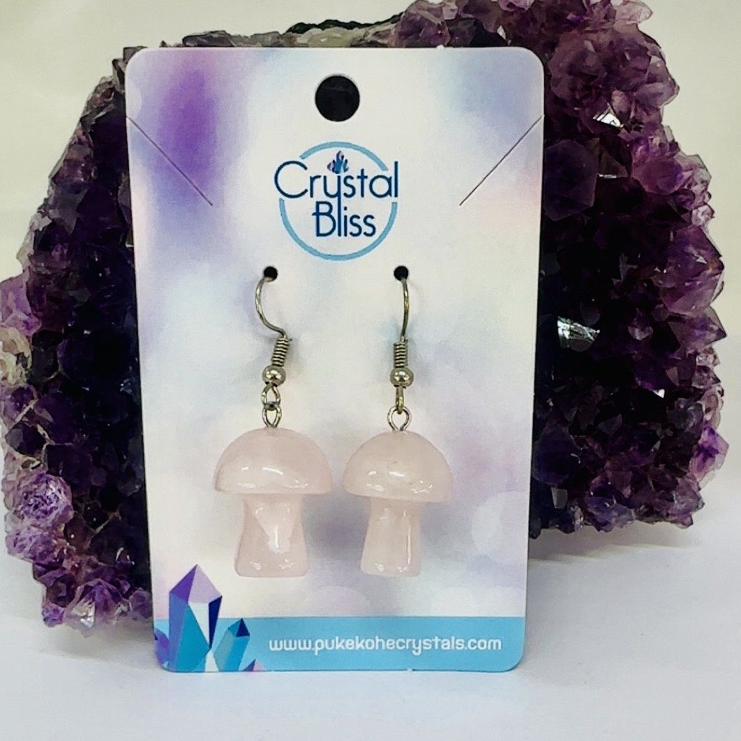 Rose Quartz Mushroom Earrings