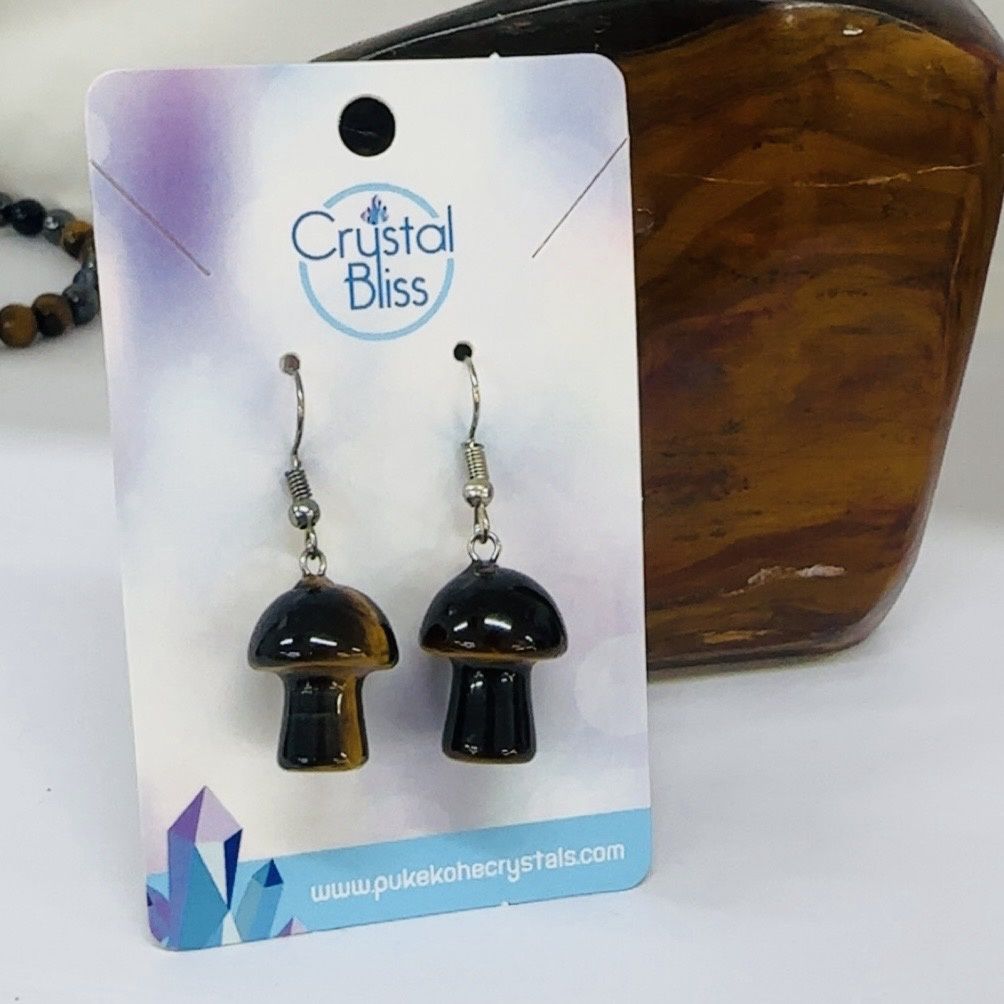 Tiger Eye Mushroom Earrings