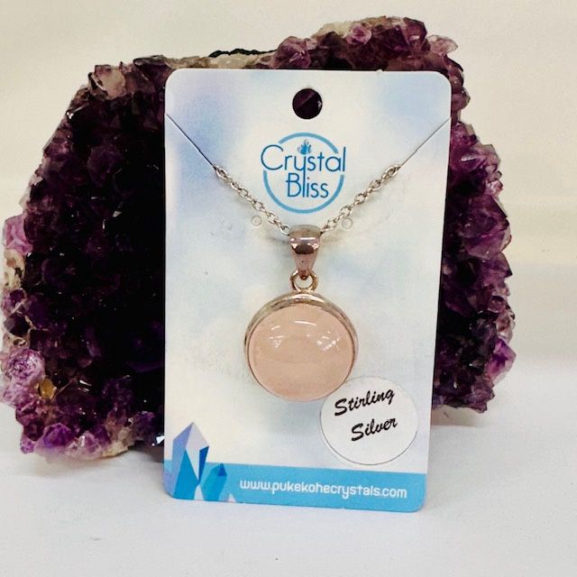 Rose Quartz Circle Pendant SS