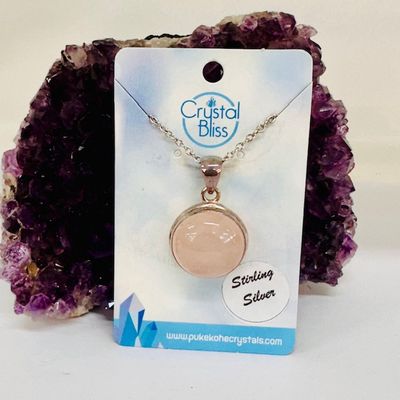 Rose Quartz Circle Pendant SS