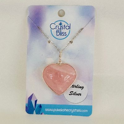 Rose Quartz SS Heart Pendant