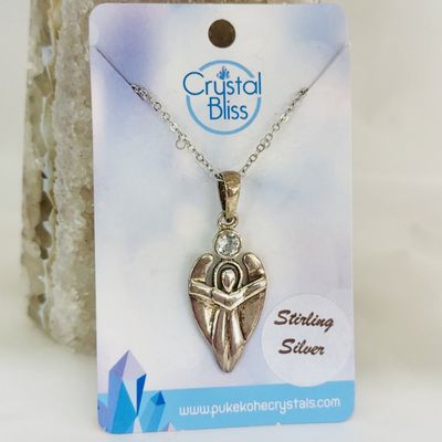 Angel with Green Amethyst SS Pendant