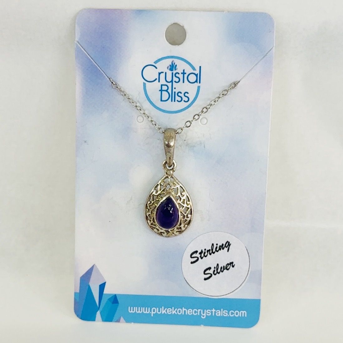Amethyst  SS Teardrop Pendant