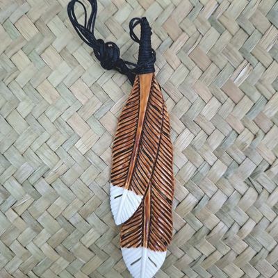 Bone Carving - Brown Feather Pendant