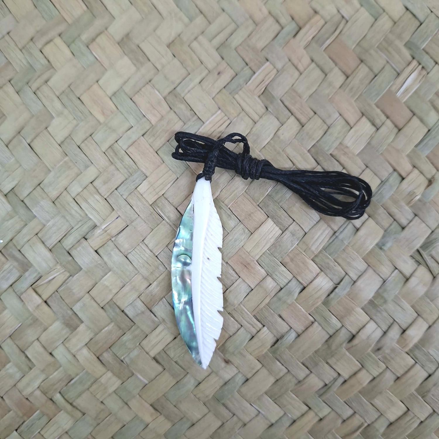 Feather Paua Bone Carving Pendant