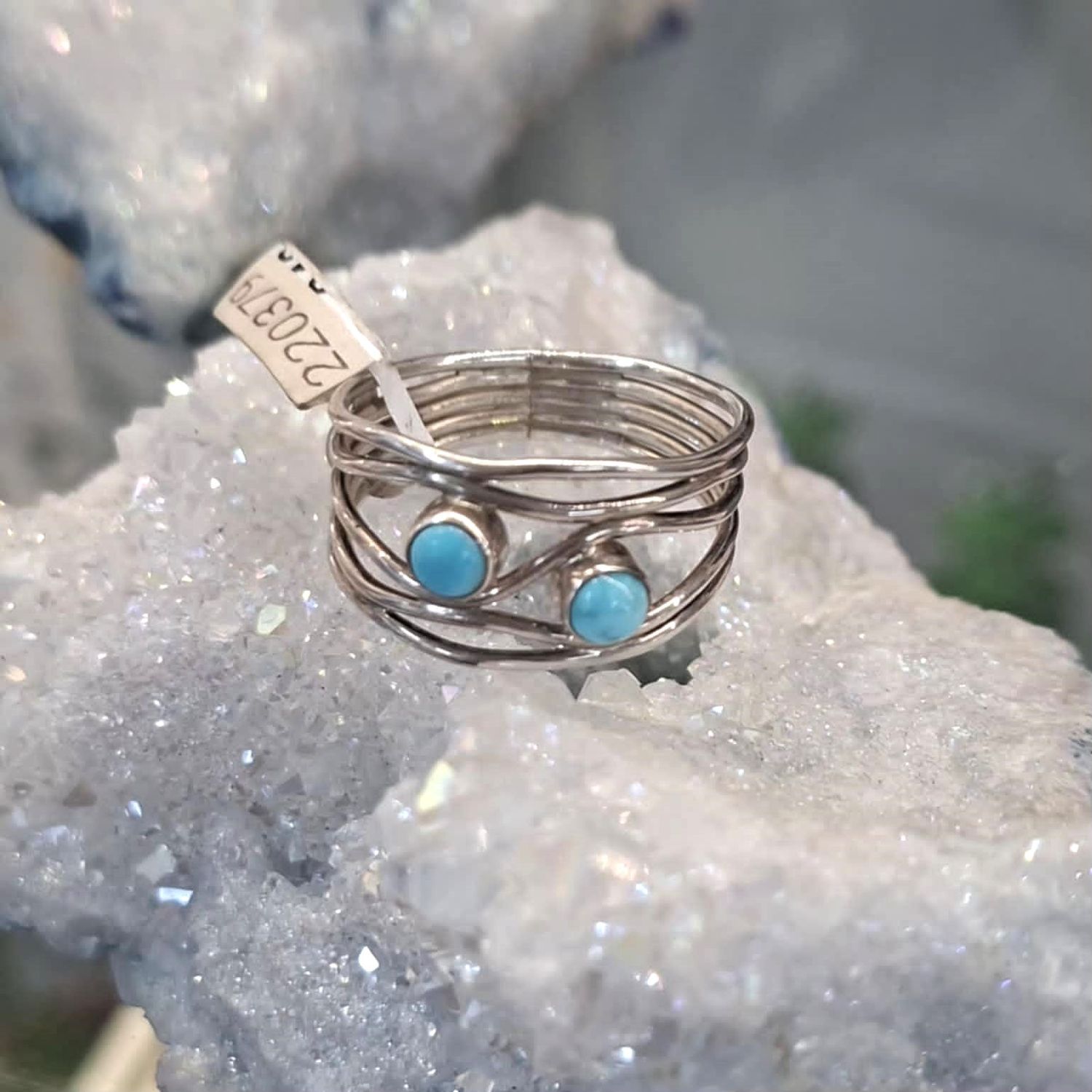 Blue Howlite Silver Thread Ring sz US 10