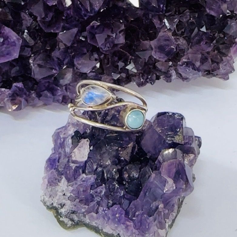Moonstone Larimar Ring sz US 8