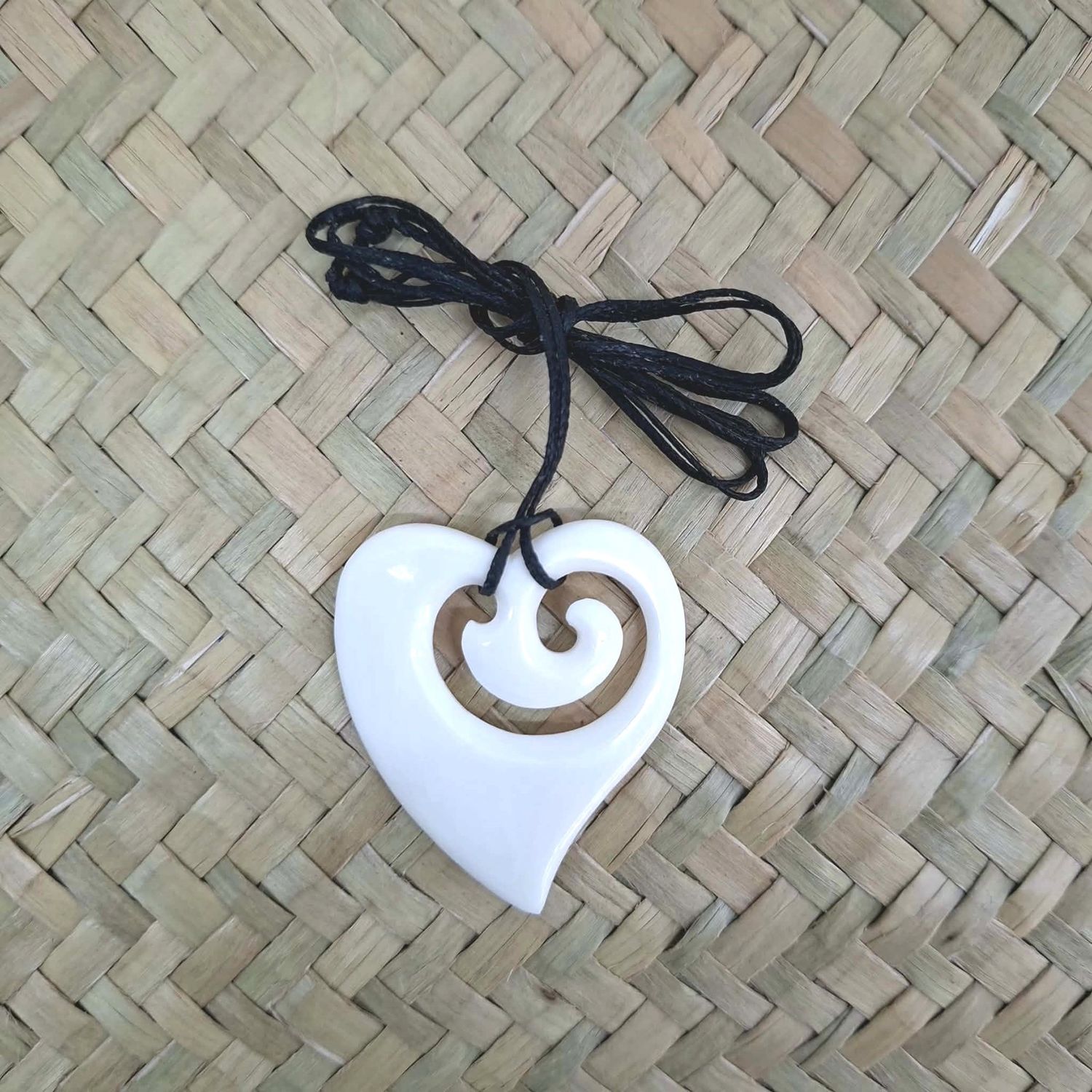 Bone Carving - Heart Koru Pendant