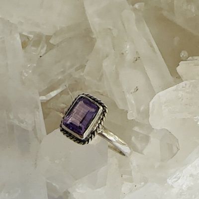 Amethyst Rectangle Silver Ring sz US 10
