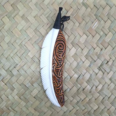 Bone Carving - Brown Koru Feather Pendant
