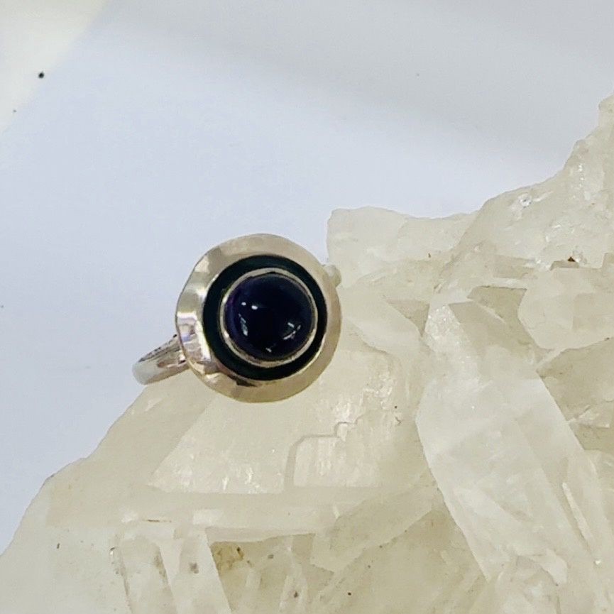 Amethyst Silver Circle Ring sz US 9