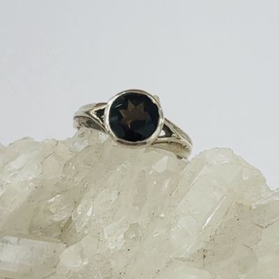 Faceted Circle Smokey Quartz Ring sz US 7