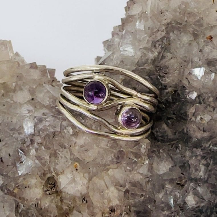 Amethyst Double Silver Ring sz US 8