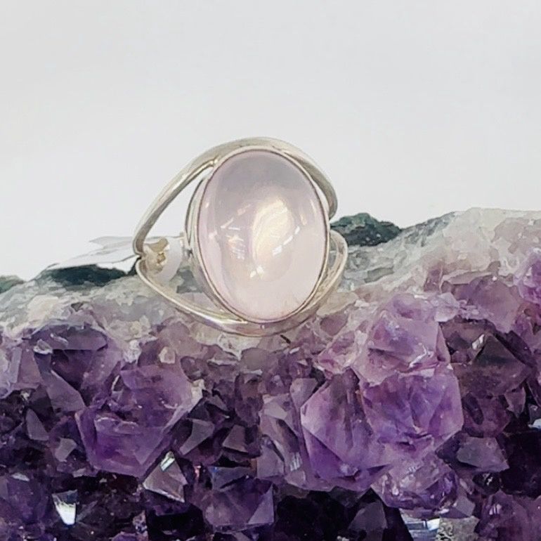 Rose Quartz Oval Ring sz US 9.5 double silver