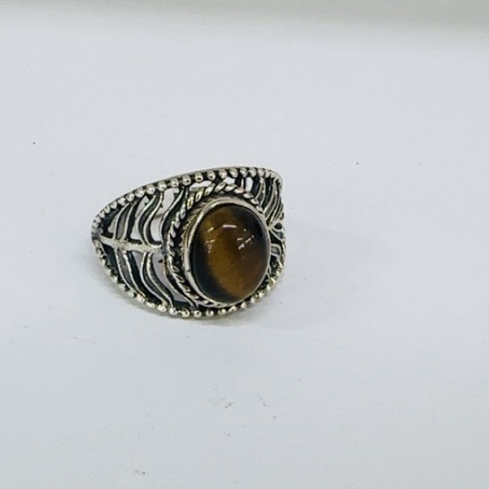 Tiger Eye Leaf Ring sz US 7