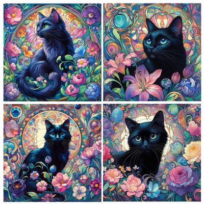 Black Cat Ceramic Coaster Set 4