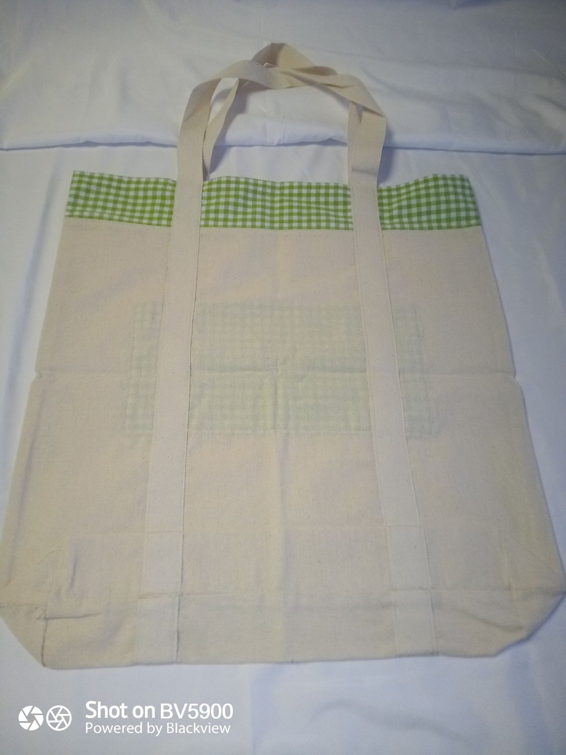 Sac cabas beige et vichy vert