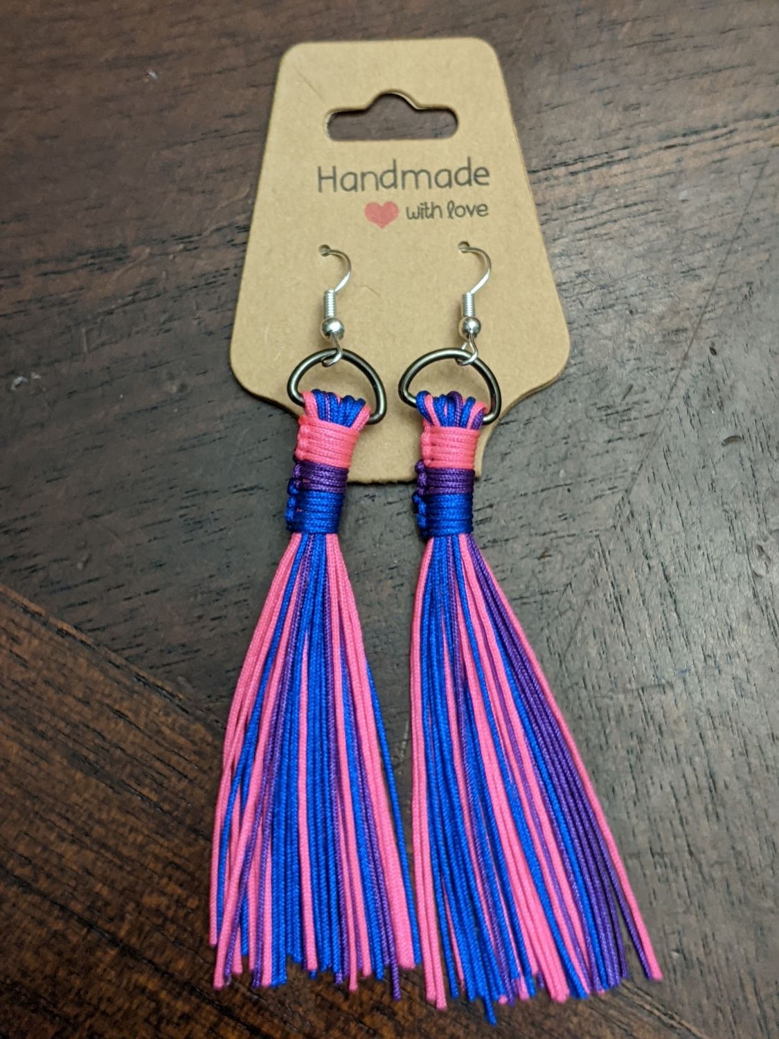 3" Bisexual Pride Fringey Flogger Earrings Pink, Purple, Blue