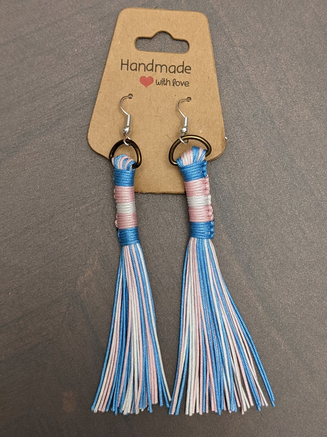 3" Transgender Pride inspired Fringey Mini Flogger Earrings Blue, Pink, White